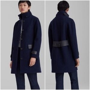 Club Monaco Button Down Lambskin Leather Nubby Wool Cozy Winter Jacket Car Coat